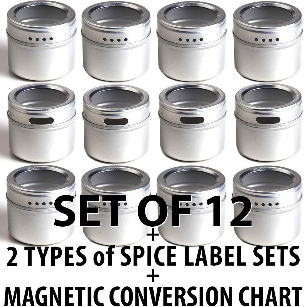 12 Magnetic Spice Tins & 2 Types of Spice Labels